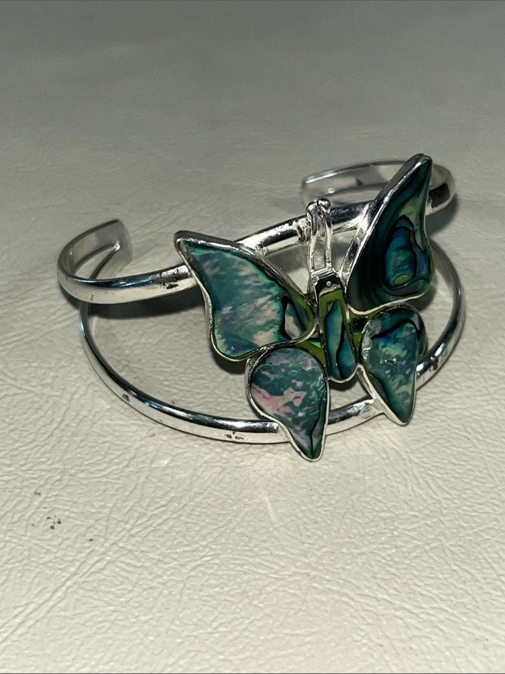 Iridescent Butterfly Cuff Bracelet - Silver Tone
